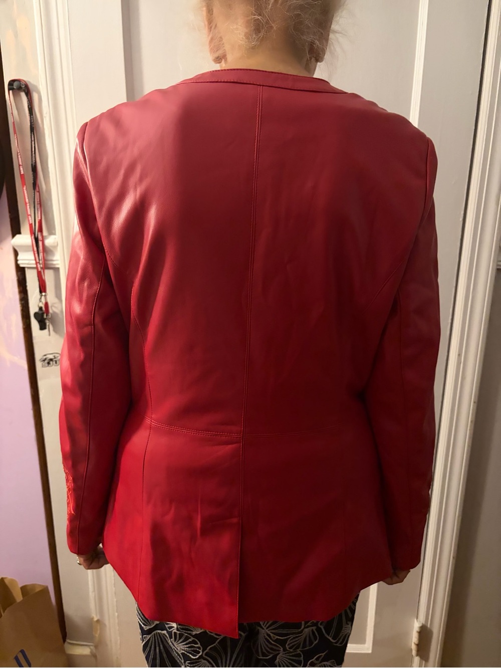 Red Floral-Embroidered Faux Leather Jacket - Women's - Picture 2 of 2